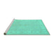 Sideview of Machine Washable Persian Turquoise Traditional Area Rugs, wshtr1451turq