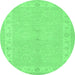 Round Persian Emerald Green Traditional Rug, tr1451emgrn