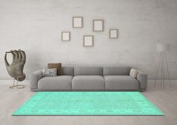 Machine Washable Persian Turquoise Traditional Area Rugs in a Living Room,, wshtr1451turq