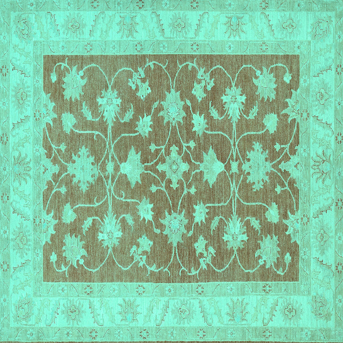 Square Machine Washable Oriental Turquoise Traditional Area Rugs, wshtr1452turq