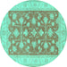 Round Oriental Turquoise Traditional Rug, tr1452turq