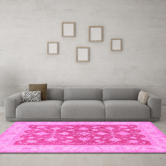 Machine Washable Oriental Pink Traditional Rug in a Living Room, wshtr1452pnk