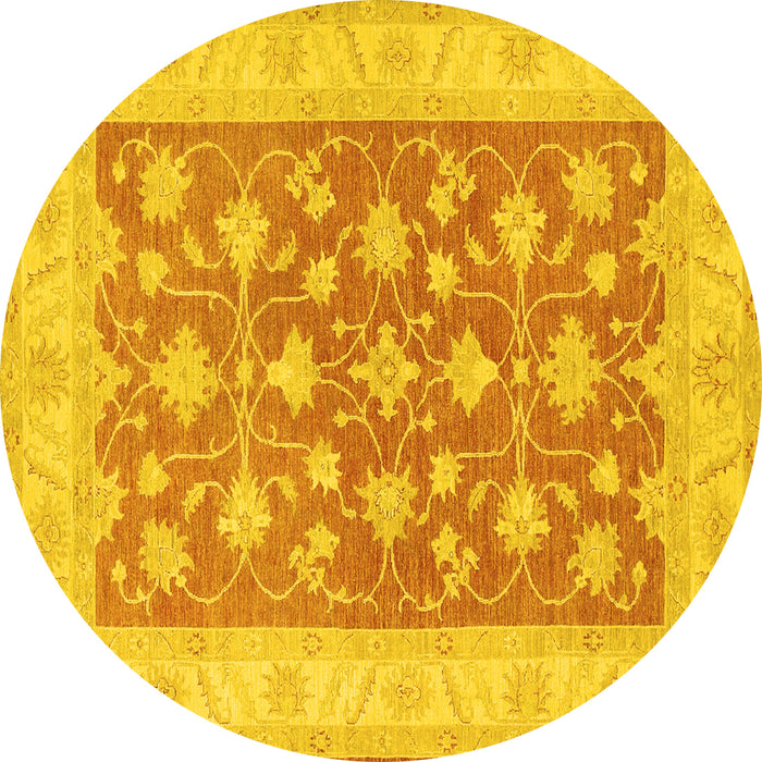 Round Oriental Yellow Traditional Rug, tr1452yw