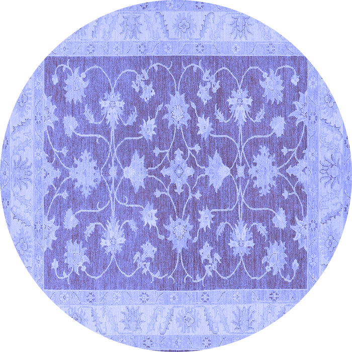 Round Oriental Blue Traditional Rug, tr1452blu