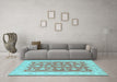 Machine Washable Oriental Light Blue Traditional Rug in a Living Room, wshtr1452lblu