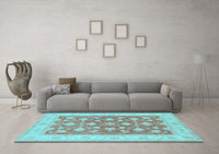 Machine Washable Oriental Light Blue Traditional Rug, wshtr1452lblu