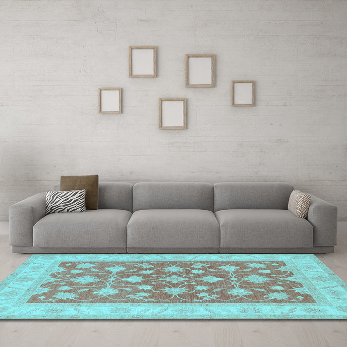 Machine Washable Oriental Light Blue Traditional Rug in a Living Room, wshtr1452lblu