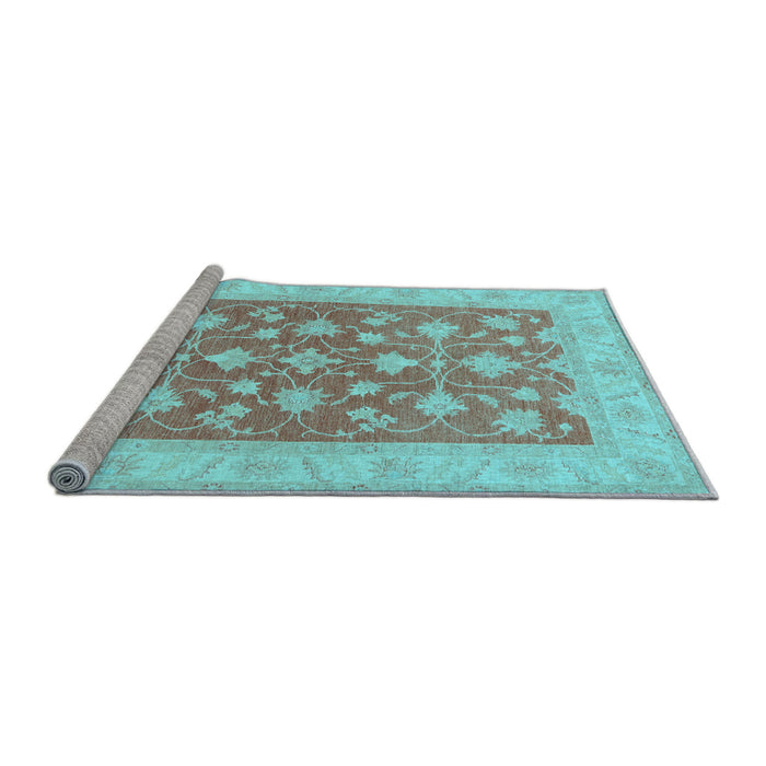 Sideview of Machine Washable Oriental Light Blue Traditional Rug, wshtr1452lblu