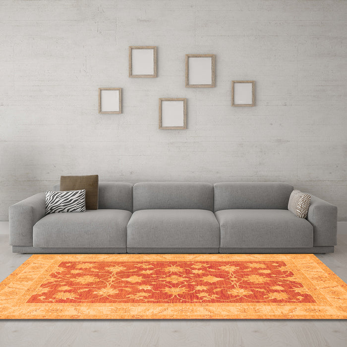 Machine Washable Oriental Orange Traditional Area Rugs in a Living Room, wshtr1452org