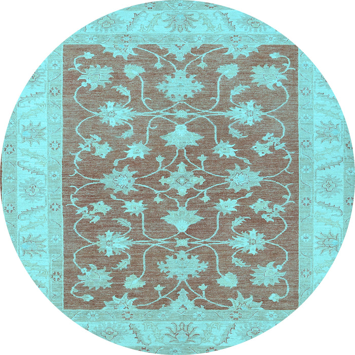 Round Oriental Light Blue Traditional Rug, tr1452lblu