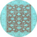 Round Oriental Light Blue Traditional Rug, tr1452lblu