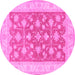 Round Machine Washable Oriental Pink Traditional Rug, wshtr1452pnk