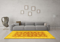 Machine Washable Oriental Yellow Traditional Rug, wshtr1452yw