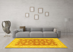 Machine Washable Oriental Yellow Traditional Rug in a Living Room, wshtr1452yw