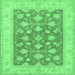 Square Machine Washable Oriental Emerald Green Traditional Area Rugs, wshtr1452emgrn