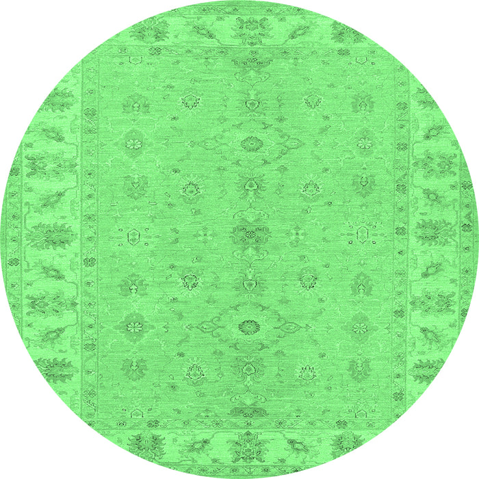 Round Machine Washable Oriental Emerald Green Traditional Area Rugs, wshtr1453emgrn