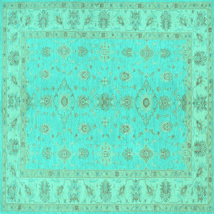 Square Machine Washable Oriental Turquoise Traditional Area Rugs, wshtr1453turq
