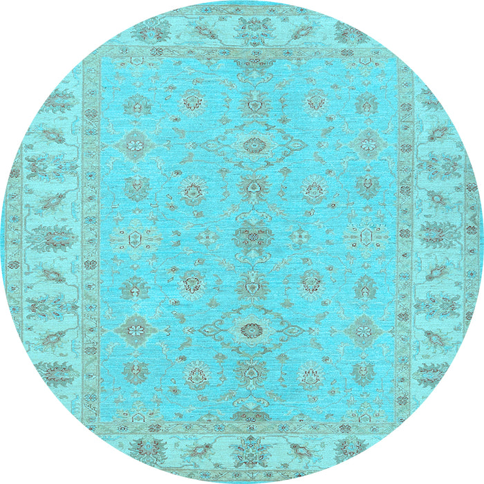 Round Oriental Light Blue Traditional Rug, tr1453lblu