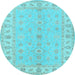 Round Oriental Light Blue Traditional Rug, tr1453lblu