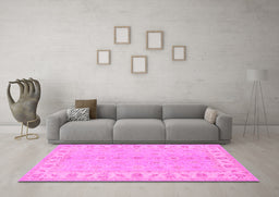 Machine Washable Oriental Pink Traditional Rug in a Living Room, wshtr1453pnk
