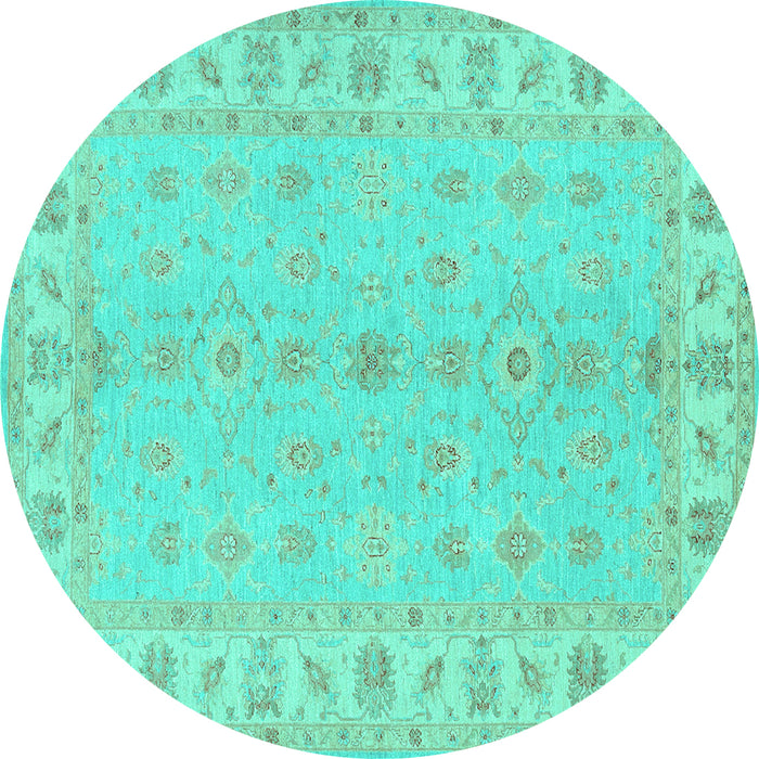 Round Oriental Turquoise Traditional Rug, tr1453turq