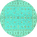 Round Machine Washable Oriental Turquoise Traditional Area Rugs, wshtr1453turq