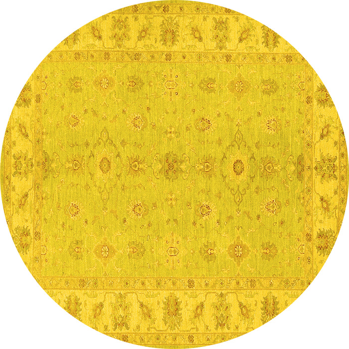 Round Machine Washable Oriental Yellow Traditional Rug, wshtr1453yw