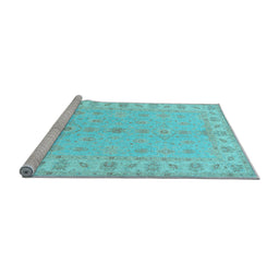 Sideview of Machine Washable Oriental Light Blue Traditional Rug, wshtr1453lblu