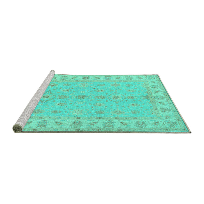 Sideview of Machine Washable Oriental Turquoise Traditional Area Rugs, wshtr1453turq