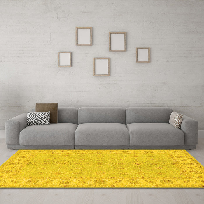 Machine Washable Oriental Yellow Traditional Rug in a Living Room, wshtr1453yw