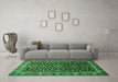 Machine Washable Persian Emerald Green Traditional Area Rugs in a Living Room,, wshtr1454emgrn