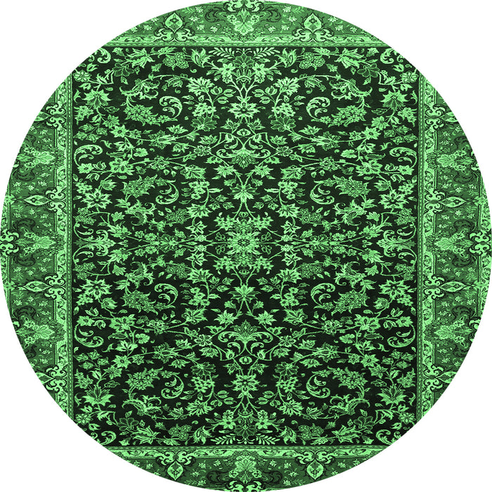 Round Persian Emerald Green Traditional Rug, tr1454emgrn