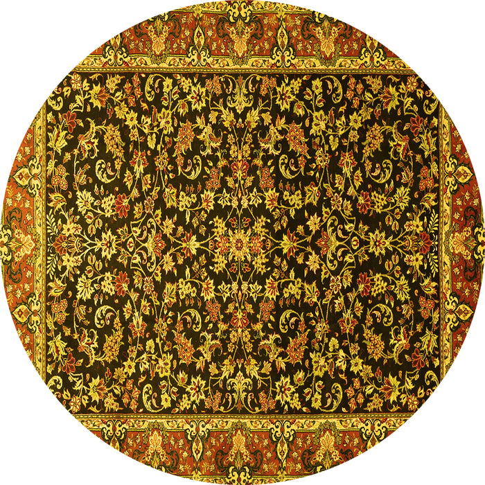 Round Persian Yellow Traditional Rug, tr1454yw