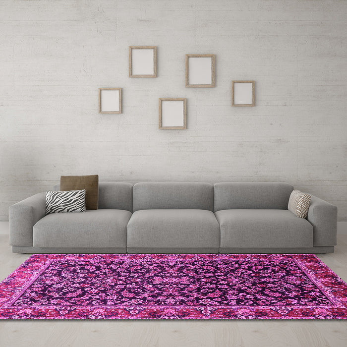 Machine Washable Persian Pink Traditional Rug in a Living Room, wshtr1454pnk