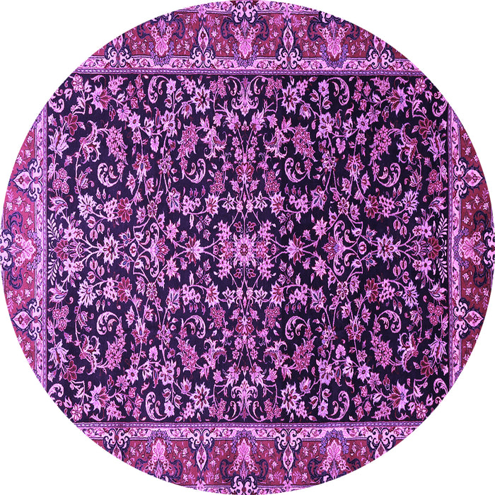 Round Machine Washable Persian Purple Traditional Area Rugs, wshtr1454pur