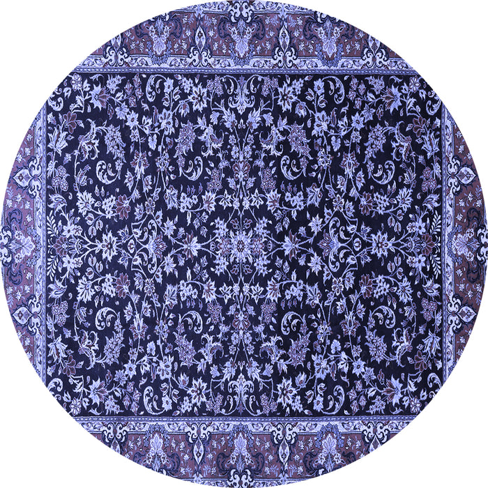 Round Machine Washable Persian Blue Traditional Rug, wshtr1454blu