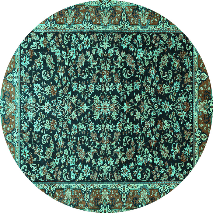 Round Machine Washable Persian Turquoise Traditional Area Rugs, wshtr1454turq