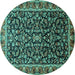 Round Machine Washable Persian Turquoise Traditional Area Rugs, wshtr1454turq