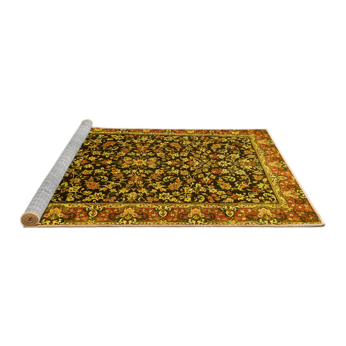 Sideview of Machine Washable Persian Yellow Traditional Rug, wshtr1454yw