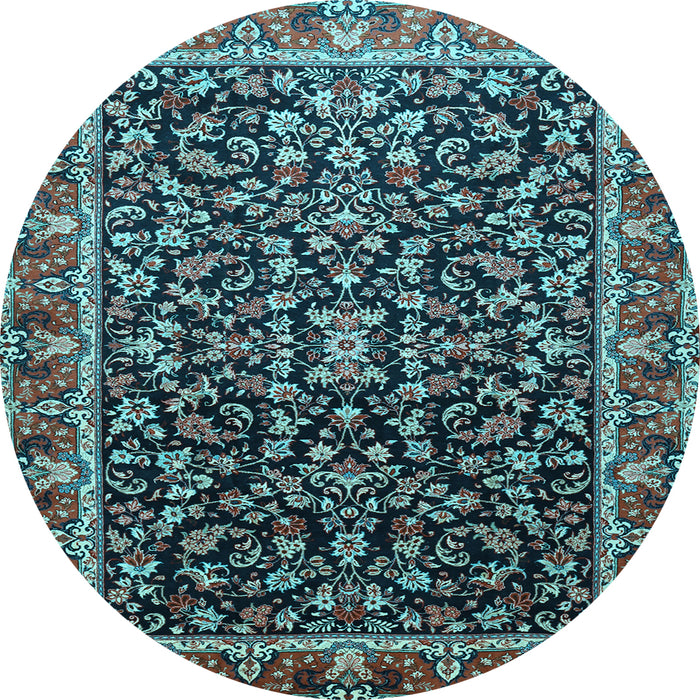 Round Machine Washable Persian Light Blue Traditional Rug, wshtr1454lblu