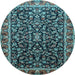 Round Machine Washable Persian Light Blue Traditional Rug, wshtr1454lblu