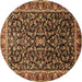 Round Machine Washable Persian Brown Traditional Rug, wshtr1454brn