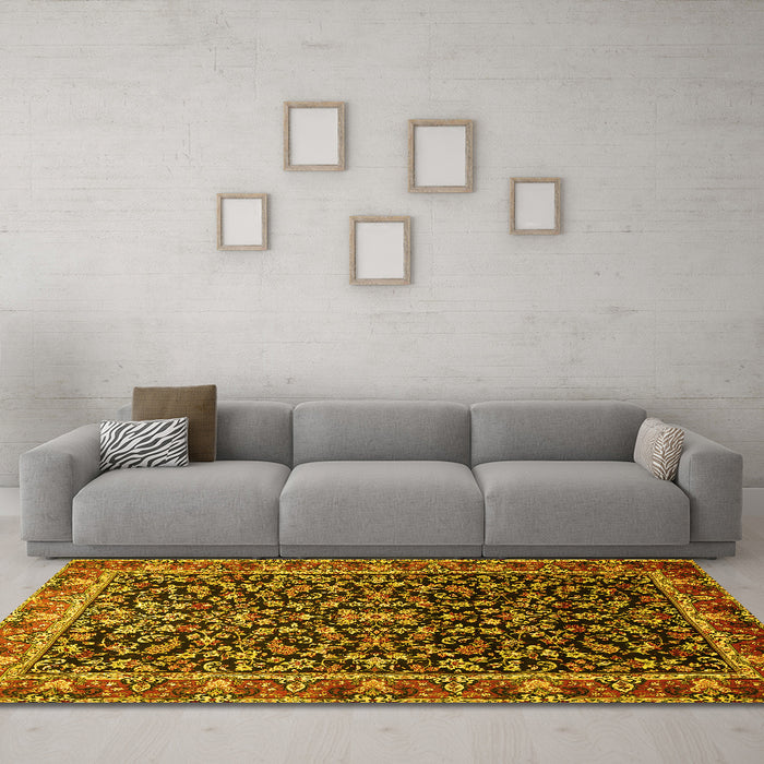 Machine Washable Persian Yellow Traditional Rug in a Living Room, wshtr1454yw