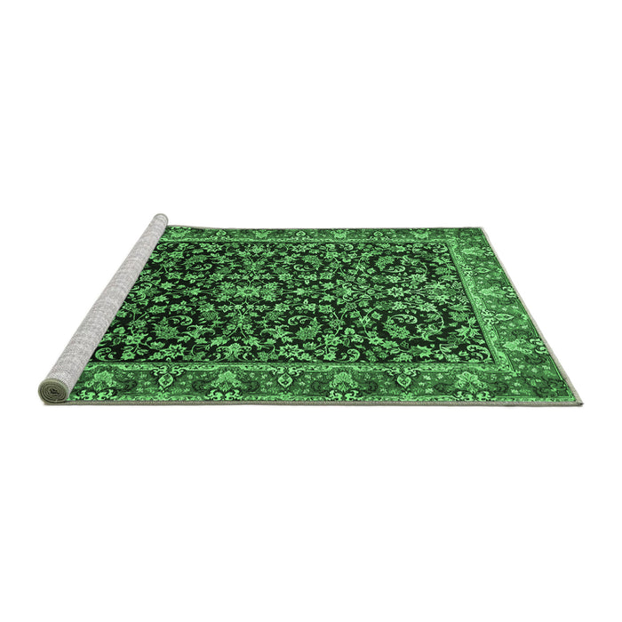 Sideview of Machine Washable Persian Emerald Green Traditional Area Rugs, wshtr1454emgrn