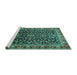 Sideview of Machine Washable Persian Turquoise Traditional Area Rugs, wshtr1454turq