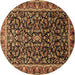 Round Persian Brown Traditional Rug, tr1454brn