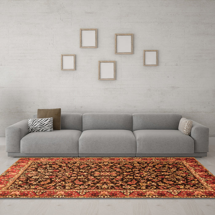 Machine Washable Persian Orange Traditional Area Rugs in a Living Room, wshtr1454org