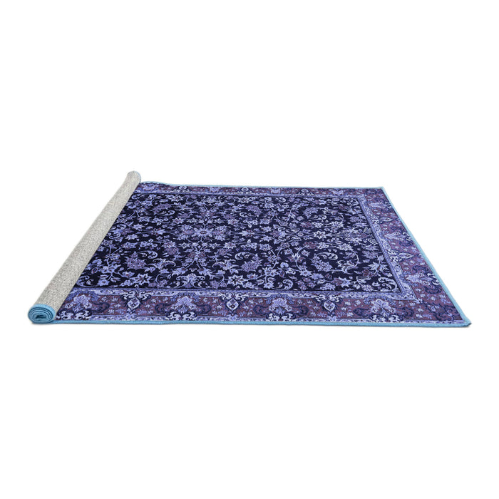 Sideview of Machine Washable Persian Blue Traditional Rug, wshtr1454blu