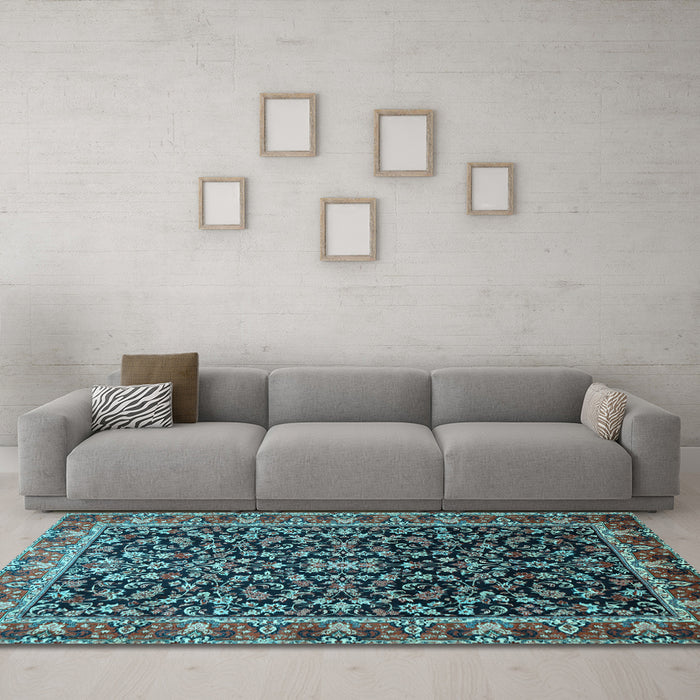 Machine Washable Persian Light Blue Traditional Rug in a Living Room, wshtr1454lblu