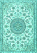 Machine Washable Medallion Turquoise Traditional Area Rugs, wshtr1455turq